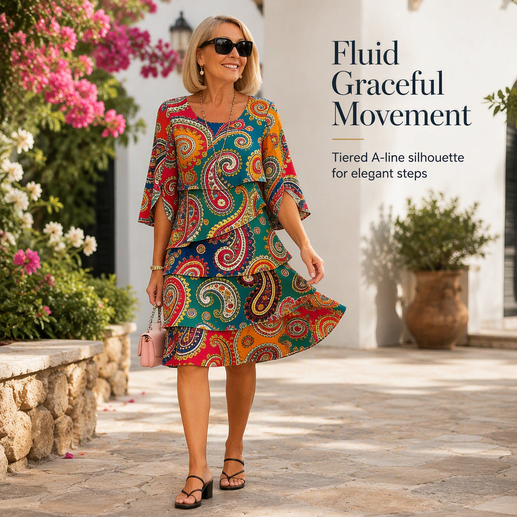 ⌛Limited-Time Offer-Women's Ethnic Print V-Neck Tiered Dress