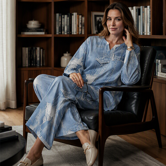 Ensemble femme composé d'un haut à manches longues et d'un pantalon à jambes larges