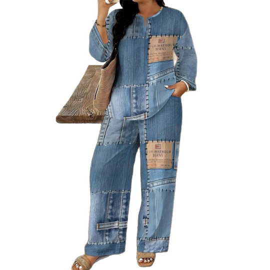 Ensemble femme composé d'un haut à manches longues et d'un pantalon à jambes larges