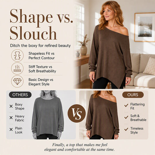 👚New Arrivals - Off-Shoulder Blouse with Side Split – Flowing Drape & Modern Edge for Any Casual Occasion