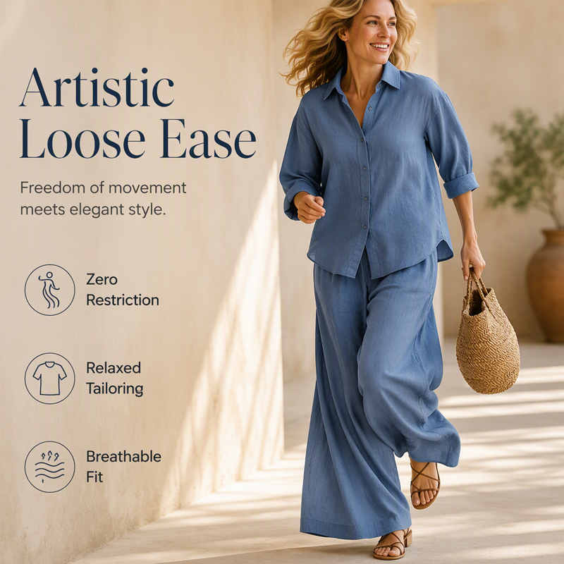 Trending Now⭐👚👖 Cotton-Linen Shirt & Wide-Leg Pants Set