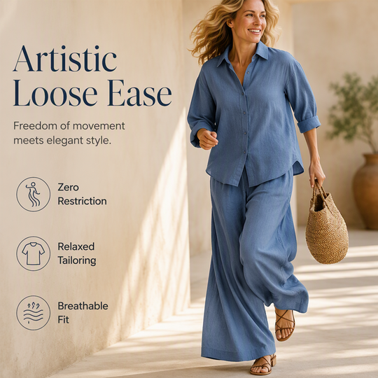 Trending Now⭐👚👖 Cotton-Linen Shirt & Wide-Leg Pants Set