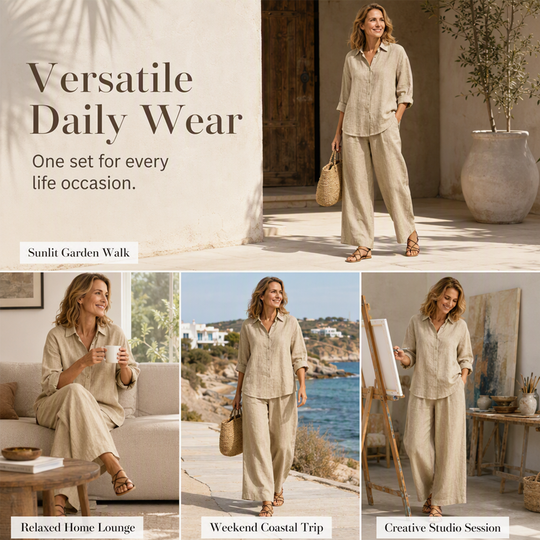 Trending Now⭐👚👖 Cotton-Linen Shirt & Wide-Leg Pants Set