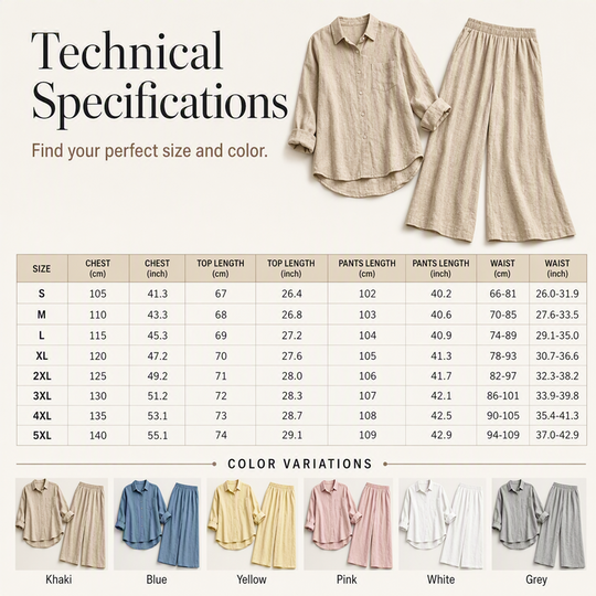 Trending Now⭐👚👖 Cotton-Linen Shirt & Wide-Leg Pants Set