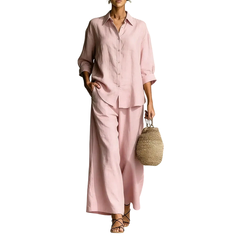 Trending Now⭐👚👖 Cotton-Linen Shirt & Wide-Leg Pants Set