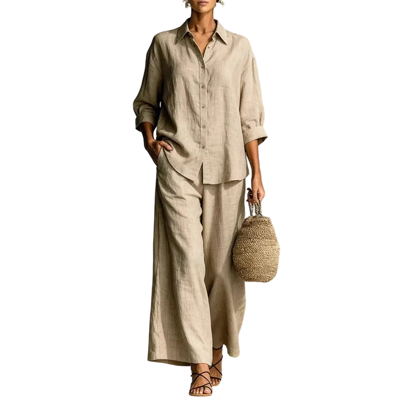Trending Now⭐👚👖 Cotton-Linen Shirt & Wide-Leg Pants Set