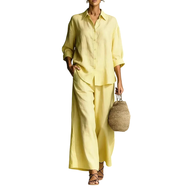 Trending Now⭐👚👖 Cotton-Linen Shirt & Wide-Leg Pants Set