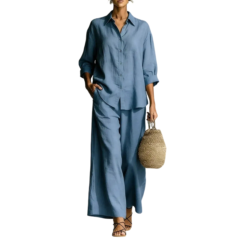 Trending Now⭐👚👖 Cotton-Linen Shirt & Wide-Leg Pants Set