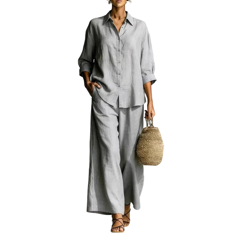 Trending Now⭐👚👖 Cotton-Linen Shirt & Wide-Leg Pants Set