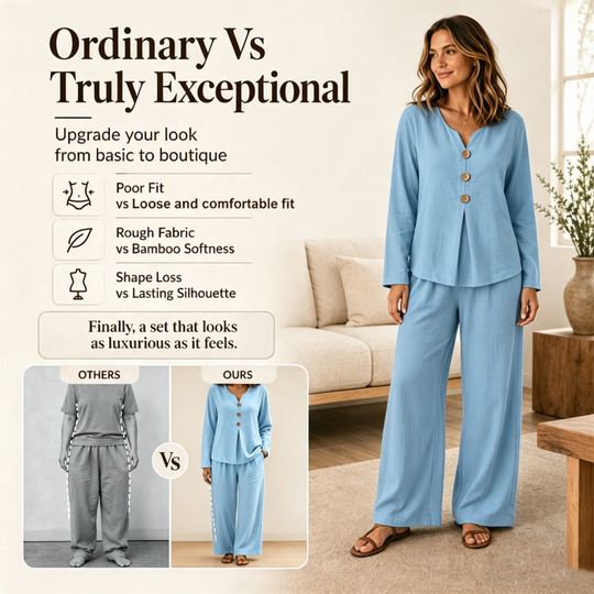 Women's V-Neck Long Sleeve Top & Wide-Leg Pants Set