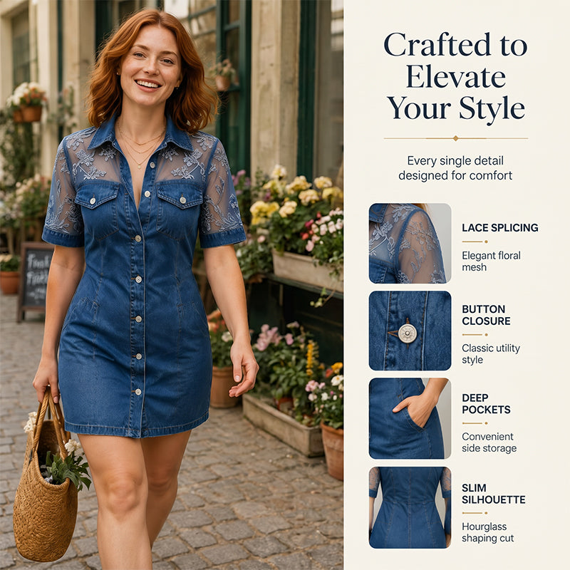 Bestseller🏆👗 Lace Patchwork Denim Mini – Timeless Cool & Effortless Edge for Every Occasion