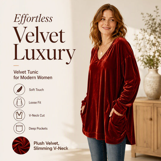 ☀️👚Seasonal Style - V-Neck Velvet Blouse with Long Sleeves – Cozy Warmth & Sophisticated Shine for Cooler Days