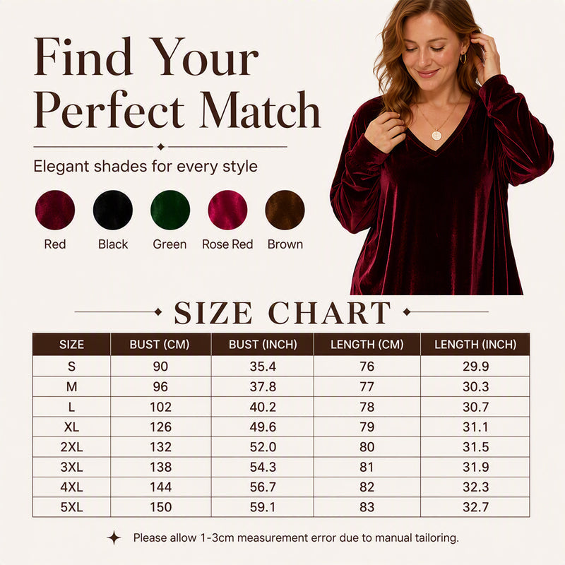 ☀️👚Seasonal Style - V-Neck Velvet Blouse with Long Sleeves – Cozy Warmth & Sophisticated Shine for Cooler Days