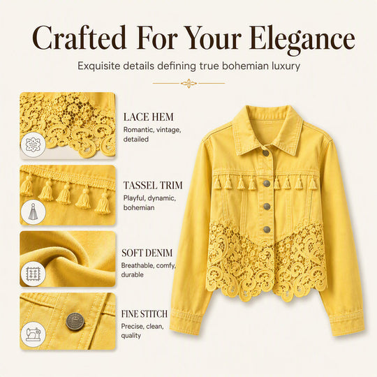 Trending Now⭐🧥 Stitched Lace Denim Jacket – Feminine Details & Classic Cut for Effortless Everyday Style