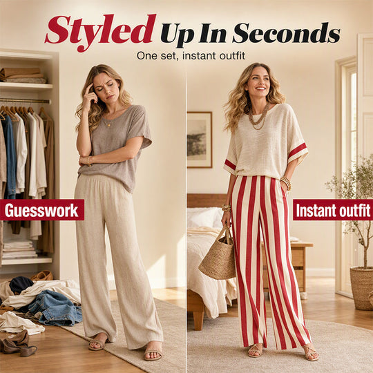 ✨ Women's Casual Striped Two Piece Wide Leg Pants Set – Effortless Style, All-Day Comfort