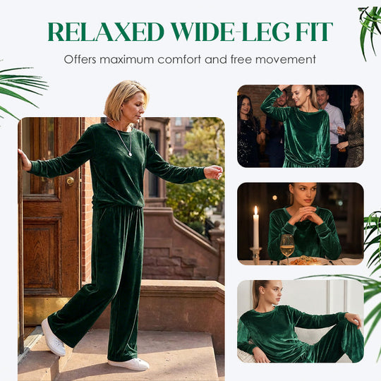 ☀️👚Seasonal Style - Pullover & Wide-Leg Velvet Set – Functional Side Pockets & Relaxed Fit for All-Day Wear
