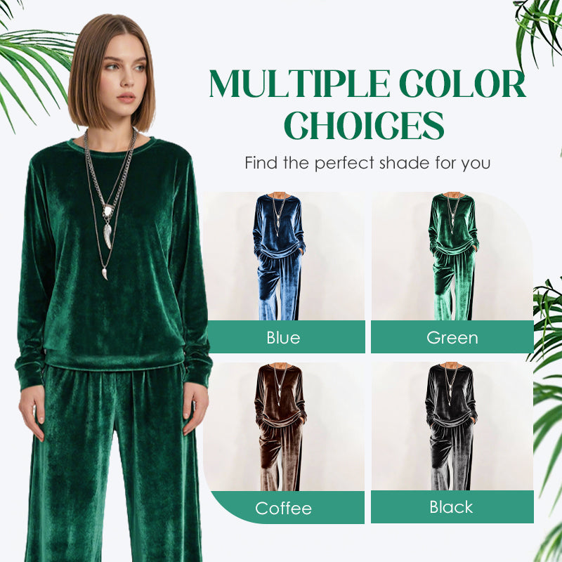 ☀️👚Seasonal Style - Pullover & Wide-Leg Velvet Set – Functional Side Pockets & Relaxed Fit for All-Day Wear