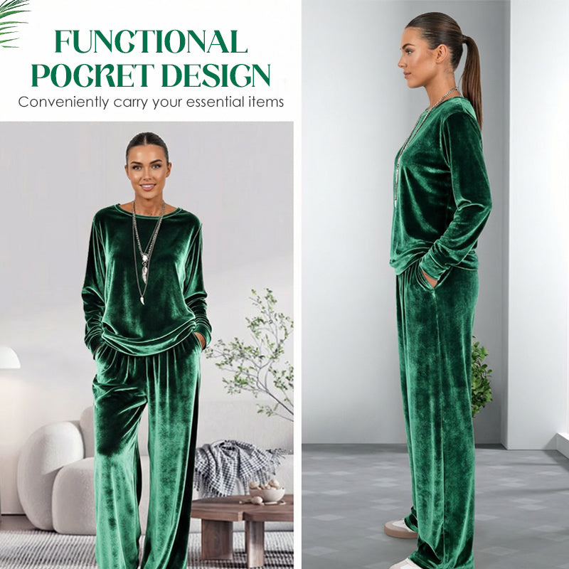 ☀️👚Seasonal Style - Pullover & Wide-Leg Velvet Set – Functional Side Pockets & Relaxed Fit for All-Day Wear
