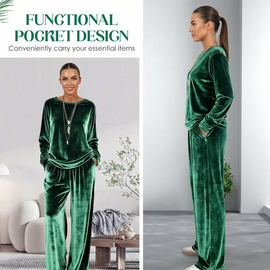 ☀️👚Seasonal Style - Pullover & Wide-Leg Velvet Set – Functional Side Pockets & Relaxed Fit for All-Day Wear