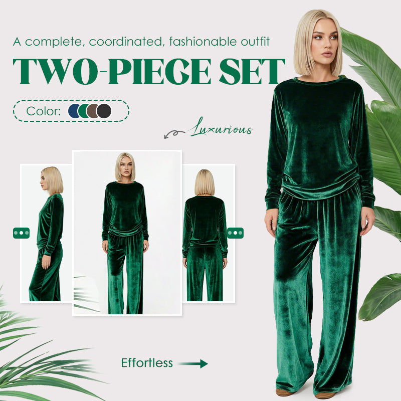 ☀️👚Seasonal Style - Pullover & Wide-Leg Velvet Set – Functional Side Pockets & Relaxed Fit for All-Day Wear