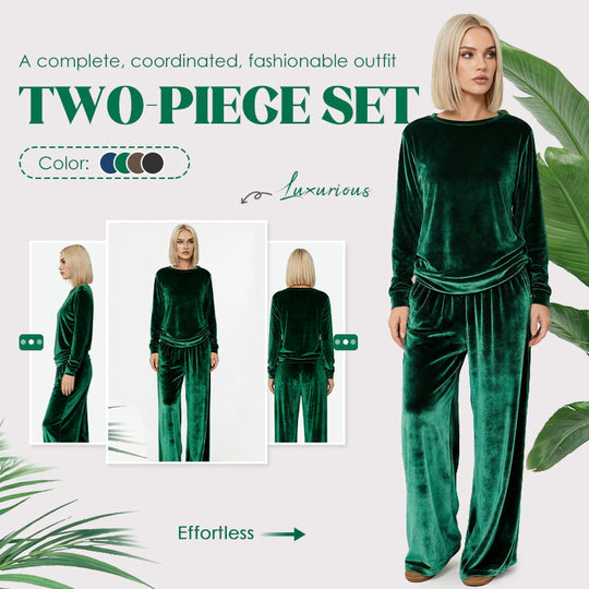 ☀️👚Seasonal Style - Pullover & Wide-Leg Velvet Set – Functional Side Pockets & Relaxed Fit for All-Day Wear