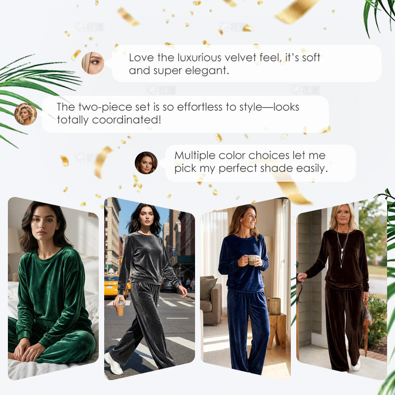 ☀️👚Seasonal Style - Pullover & Wide-Leg Velvet Set – Functional Side Pockets & Relaxed Fit for All-Day Wear