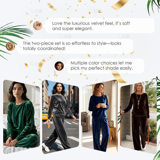 ☀️👚Seasonal Style - Pullover & Wide-Leg Velvet Set – Functional Side Pockets & Relaxed Fit for All-Day Wear