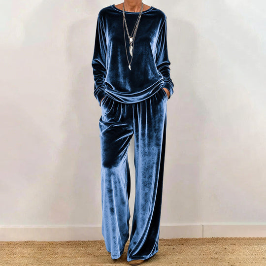 ☀️👚Seasonal Style - Pullover & Wide-Leg Velvet Set – Functional Side Pockets & Relaxed Fit for All-Day Wear