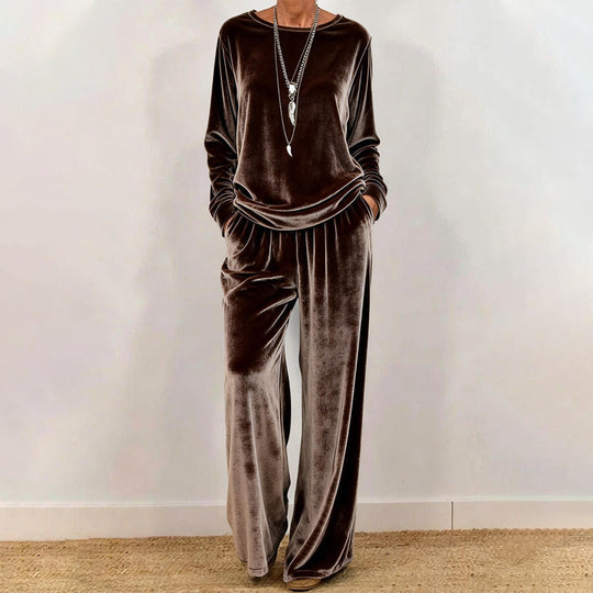 ☀️👚Seasonal Style - Pullover & Wide-Leg Velvet Set – Functional Side Pockets & Relaxed Fit for All-Day Wear