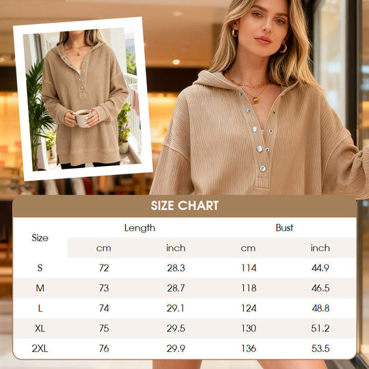 👚Seasonal Style - Button-Front Hooded Pullover – Roomy Cut & Side Slits for Unrestricted Movement All Day