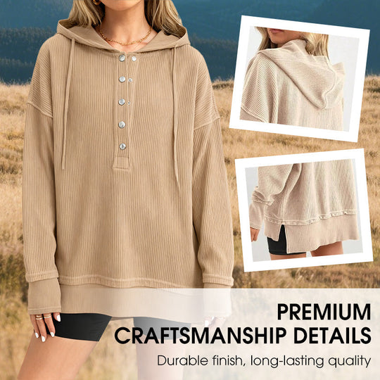 👚Seasonal Style - Button-Front Hooded Pullover – Roomy Cut & Side Slits for Unrestricted Movement All Day