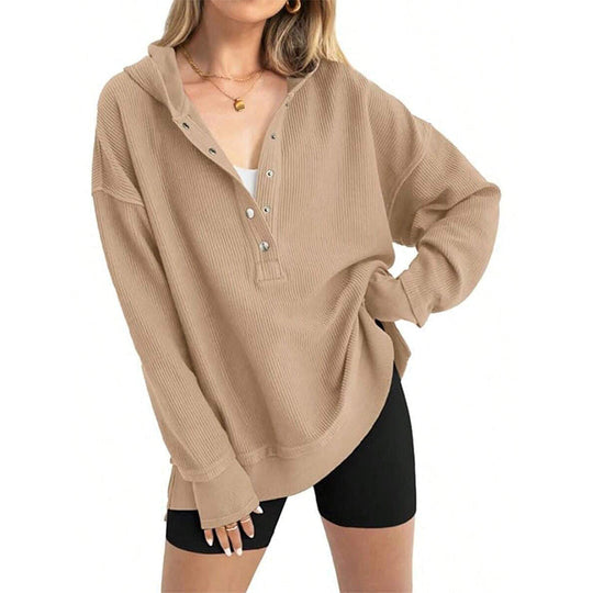 👚Seasonal Style - Button-Front Hooded Pullover – Roomy Cut & Side Slits for Unrestricted Movement All Day