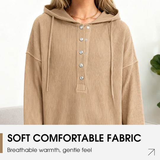 👚Seasonal Style - Button-Front Hooded Pullover – Roomy Cut & Side Slits for Unrestricted Movement All Day
