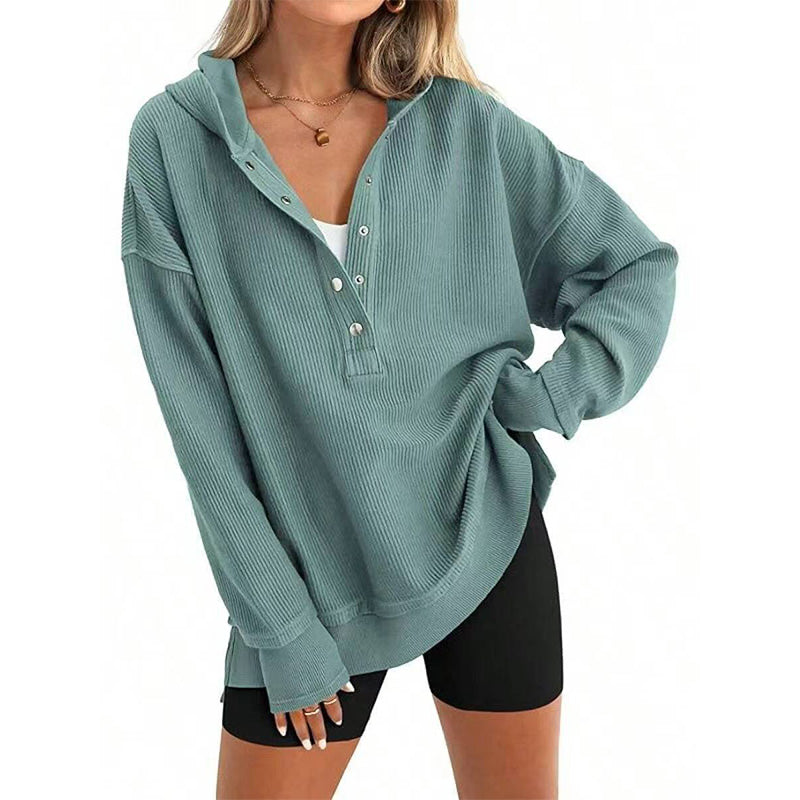 👚Seasonal Style - Button-Front Hooded Pullover – Roomy Cut & Side Slits for Unrestricted Movement All Day