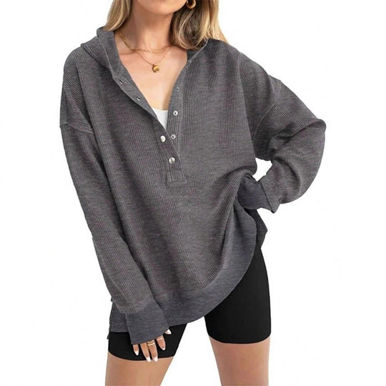 👚Seasonal Style - Button-Front Hooded Pullover – Roomy Cut & Side Slits for Unrestricted Movement All Day