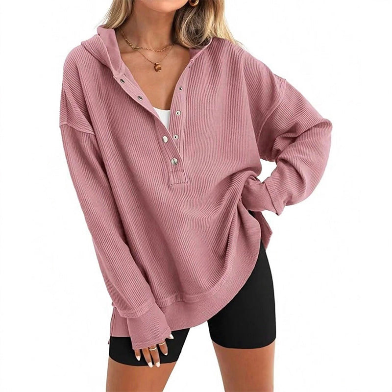 👚Seasonal Style - Button-Front Hooded Pullover – Roomy Cut & Side Slits for Unrestricted Movement All Day