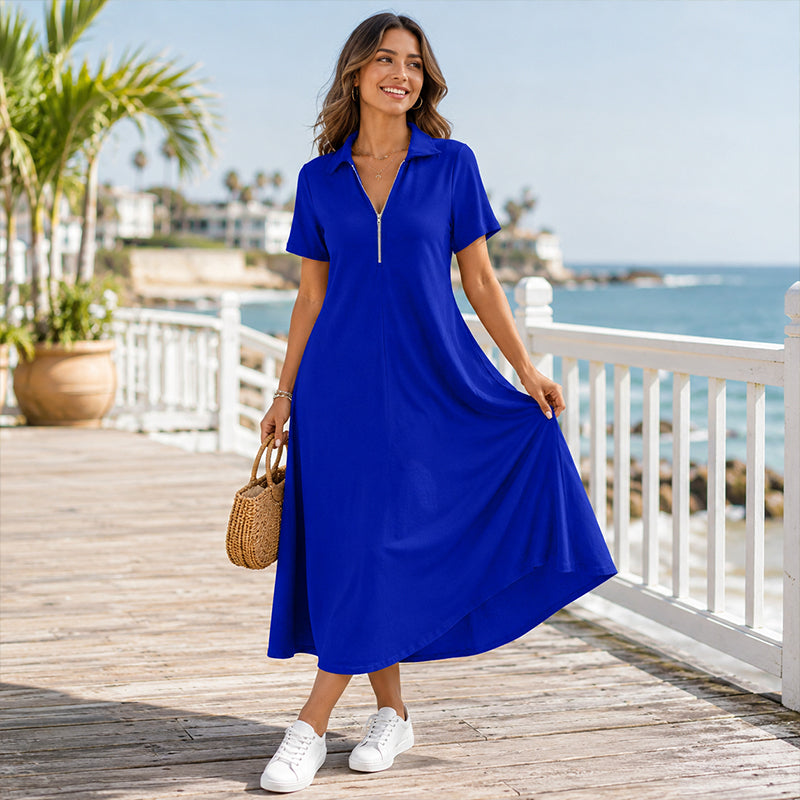 ⌛Limited-Time Offer-Women's Casual Solid Color Zipper Maxi Dress💃