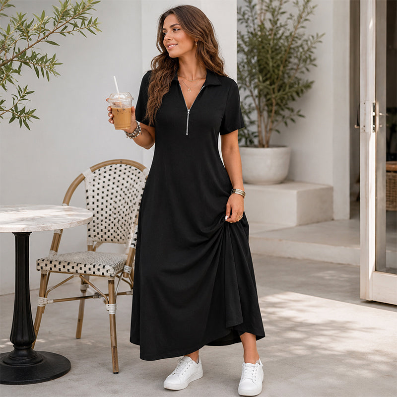 ⌛Limited-Time Offer-Women's Casual Solid Color Zipper Maxi Dress💃