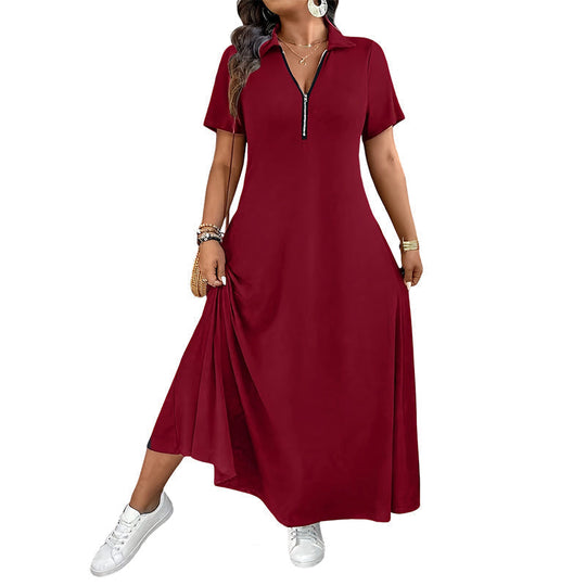 ⌛Limited-Time Offer-Women's Casual Solid Color Zipper Maxi Dress💃
