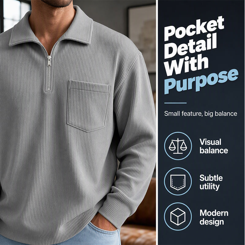 🍂 Men's Casual Ribbed Half Zip Sweater – Smart Comfort for Cooler Days
