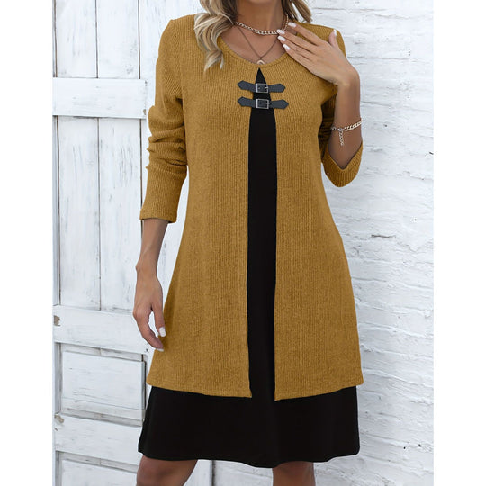 Women's Casual Ribbed Knit Long Sleeve Dress