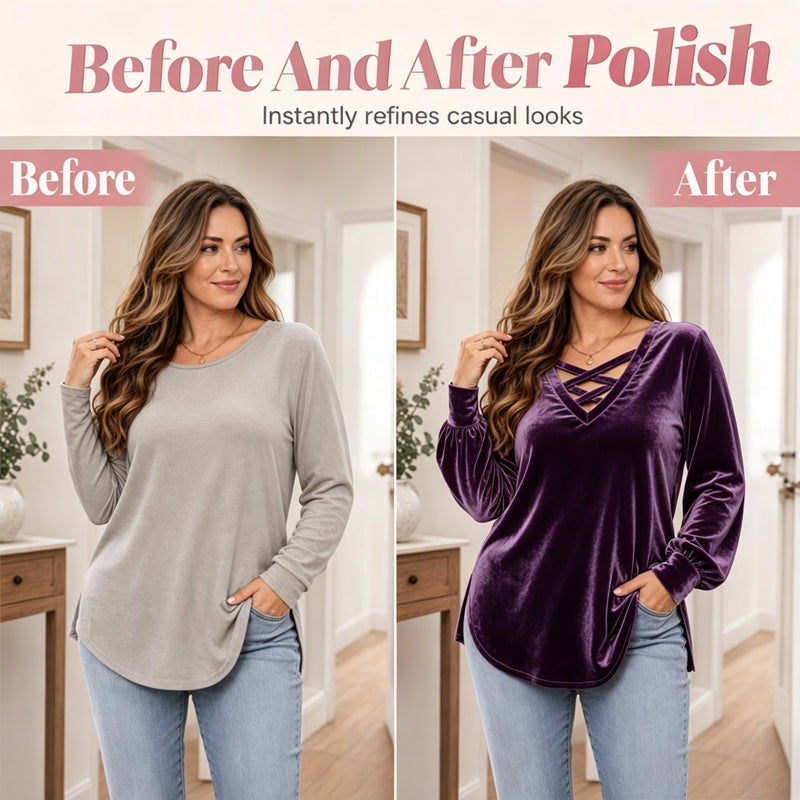 👚 ✨Women's Velvet Criss Cross V-Neck Top – Soft Luxury Meets Effortless Elegance