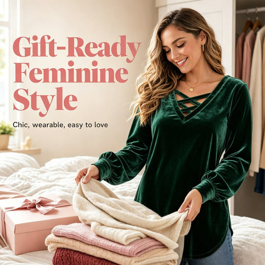 👚 ✨Women's Velvet Criss Cross V-Neck Top – Soft Luxury Meets Effortless Elegance