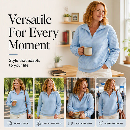 Women's Quilted Grid Half Zip Sweatshirt