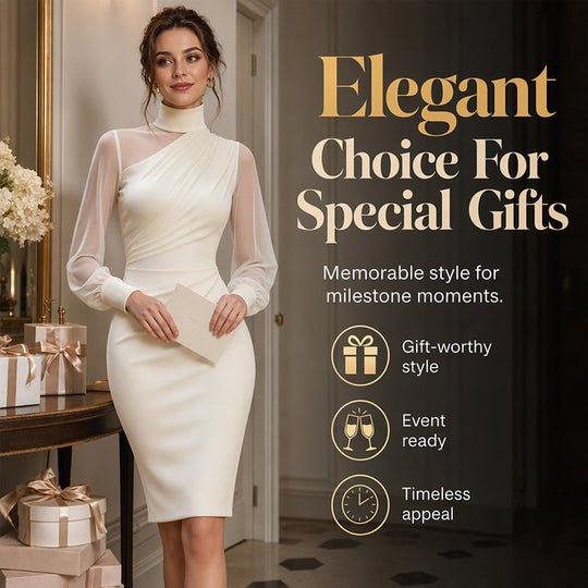 Trending Now⭐👗 Mock Neck Mesh Bodycon Midi Dress – Sheer Sleeve Detail & Fitted Silhouette for Effortless Evening Elegance