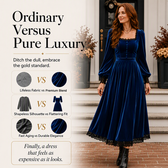 👗 Women's Vintage Square Neck Velvet Dress – Timeless Elegance Meets Luxe Comfort