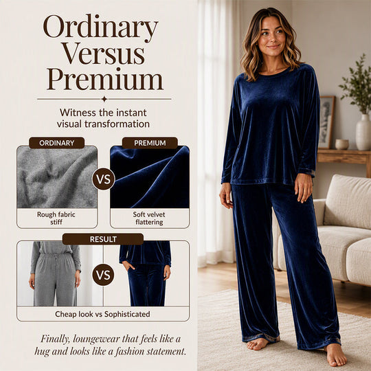 🍁Get Your New Fall Fashion-Women's Velvet Long Sleeve Top & Wide-Leg Pants Set