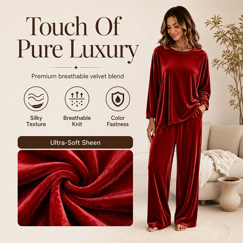 🍁Get Your New Fall Fashion-Women's Velvet Long Sleeve Top & Wide-Leg Pants Set