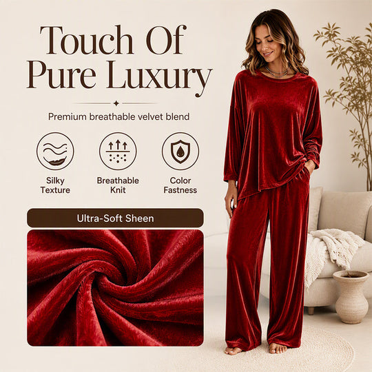 🍁Get Your New Fall Fashion-Women's Velvet Long Sleeve Top & Wide-Leg Pants Set