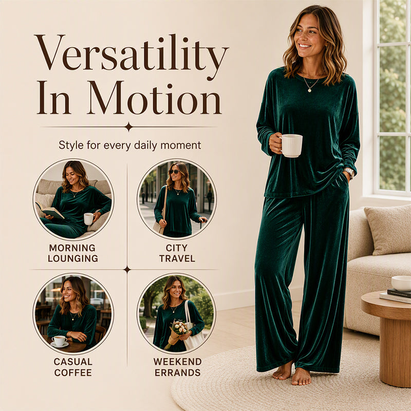 🍁Get Your New Fall Fashion-Women's Velvet Long Sleeve Top & Wide-Leg Pants Set